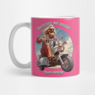 "They See Me Rollin', They Hatin' Funny Retro Hippy on a Scooter Mug